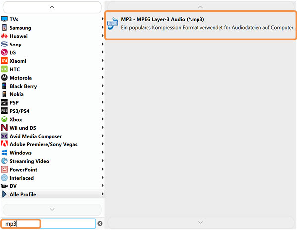 Ausgabeformat auswählen - TRP in MP3 umwandeln